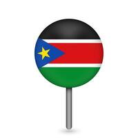 Map pointer with contry South Sudan. South Sudan flag. Vector illustration.