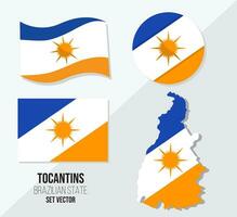 Tocantins Brazil state vector set flag symbol map and circle flag