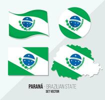 Parana Brazil state vector set flag symbol map and circle flag