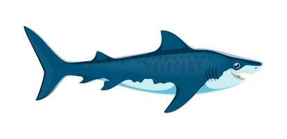 Cartoon sand tiger shark character, ocean species vector