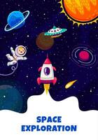 Space exploration poster. Rocket spaceship launch vector