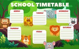 Education timetable with square animal faces, zoo vector