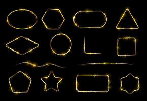 Frames with flame sparkles, glow light effect vector