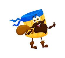 Cartoon ditalini pasta pirate with a money sack vector