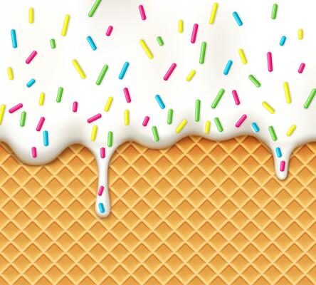 Realistic ice cream drip on wafer cone background