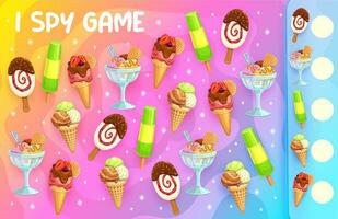 I spy game, count of cartoon ice cream gelato vector