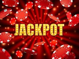 Casino jackpot background, flying gambling chips vector