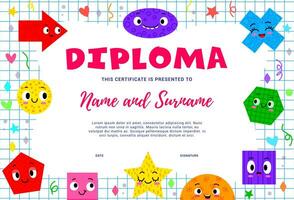 Kid diploma certificate with math shape characters vector