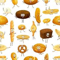 Cartoon bread, bakery characters seamless pattern vector