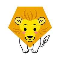 Cartoon lion animal character, pentagon math shape vector