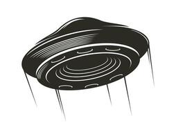 UFO saucer, alien spaceship flying with trails vector