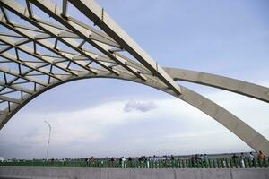 The metal structure design of the Bridge's upper under the blue sky in Bangladesh photo