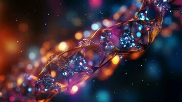 Beautiful colored bright abstract futuristic scientific glowing dna helix. AI generated photo