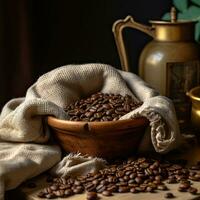 AI Generative coffee beans product photography warm and cozy studio close up photo