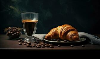 Coffee and coffee beans on black background AI generative photo