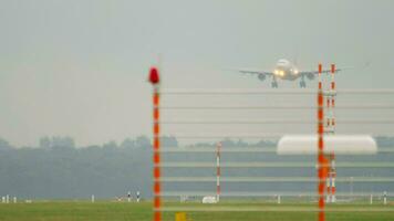 DUSSELDORF, GERMANY JULY 24, 2017 - Air Berlin Airbus 330 D ABXD approaching before landing at rain. Dusseldorf airport video