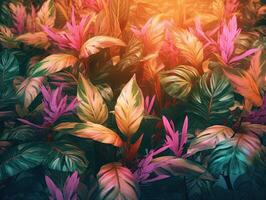 Tropical leaves colorful illustration background AI Generative photo