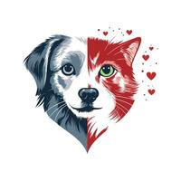 Cute Cat and Dog face heart logo vector illustration template