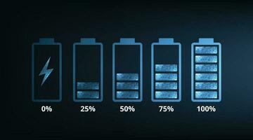 Concept of Battery charge indicator icons from blank to fully charged. vector