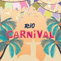 Banner template for carnival in Rio de Janeiro. Illustration of palms, garland, confettis and Christo Redentor statue on the background vector