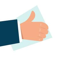 Hand with thumb up on blue abstract background. vector