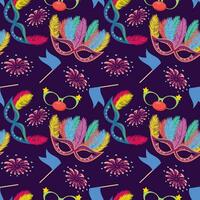 Fastive seamless pattern with masks and fireworks. Carnival background. vector