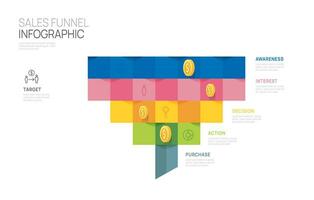 Infographic Sales funnel diagram template for business. Modern Timeline 5 step level, digital marketing data, presentation vector infographics.