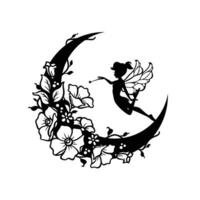 Crescent Moon and Fairy silhouette vector