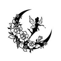 Crescent Moon and Fairy silhouette vector