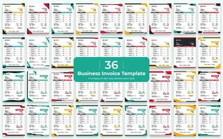 Unique abstract style business invoice Bundle. 36 Creative Invoice Template Paper Sheet Include Accounting, Price, Tax, and Quantity. With color variation Vector illustration of Finance