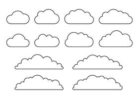 Cloud shape on sky set, weather line icon. Simple flat style of different clouds. Graphic element collection for web and print. Vector outline illustration
