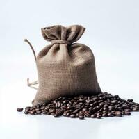 Coffee bag with coffee beans on clean surface. Studio shot. AI Generative photo