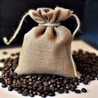 Coffee bag with coffee beans on clean surface. Studio shot. AI Generative photo