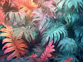 Tropical leaves colorful illustration background AI Generative photo