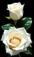 flower white rose on black background, wallpaper, design, AI generated photo