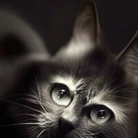 ilustración de un negro gato en un negro fondo, monocromo gráficos, arte, ai generativo foto