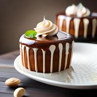 pastel cerca arriba en el antecedentes de el celebracion chocolate postre generativo ai foto