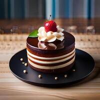 Cake close up in the background of the celebration Chocolate dessert photo