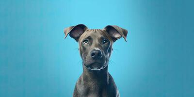 perro retrato en un mínimo azul antecedentes para pancartas ai generativo foto