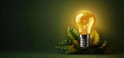 Green eco energy concept with light bulb and plant, 3D rendering AI Generative photo