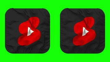 Youtube calção bandeira ícone dentro escudeiro forma isolado com avião e colisão textura, 3d Renderização, verde tela, alfa fosco video