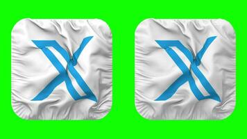 Twitter x Logo Flagge Symbol im Knappe gestalten isoliert mit einfach und stoßen Textur, 3d Wiedergabe, Grün Bildschirm, Alpha matt video