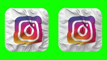 instagram bandera icono en escudero forma aislado con llanura y bache textura, 3d representación, verde pantalla, alfa mate video