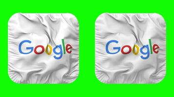 Google drapeau icône dans écuyer forme isolé avec plaine et bosse texture, 3d le rendu, vert filtrer, alpha mat video