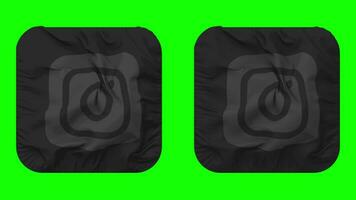instagram bandera icono en escudero forma aislado con llanura y bache textura, 3d representación, verde pantalla, alfa mate video