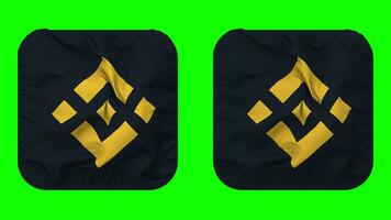 binance bandiera icona nel scudiero forma isolato con pianura e urto struttura, 3d rendering, verde schermo, alfa Opaco video