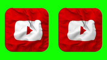 Youtube drapeau icône dans écuyer forme isolé avec plaine et bosse texture, 3d le rendu, vert filtrer, alpha mat video
