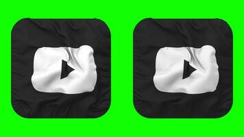 Youtube flagga ikon i väpnare form isolerat med enkel och stöta textur, 3d tolkning, grön skärm, alfa matt video