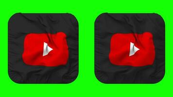 Youtube bandeira ícone dentro escudeiro forma isolado com avião e colisão textura, 3d Renderização, verde tela, alfa fosco video