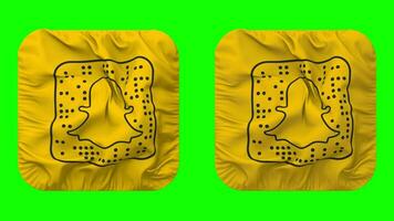 Snapchat bandiera icona nel scudiero forma isolato con pianura e urto struttura, 3d rendering, verde schermo, alfa Opaco video